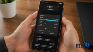 Phone storage full warning and storage settings