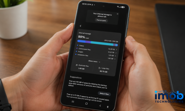 Phone storage full warning and storage settings