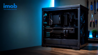 AI inference workstation with a large GPU, multiple power cables, system memory, and high-airflow cooling.
