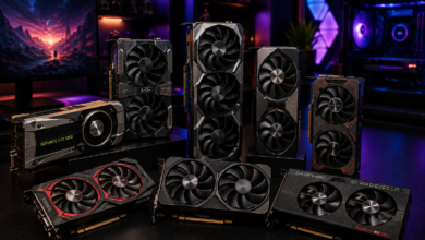 Best GPUs for gaming in August 2026, featuring legendary and modern graphics cards including GTX 1080 and Radeon RX 580.