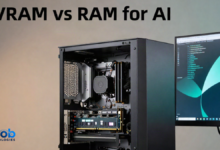 Desktop AI workstation showing a graphics card and RAM modules for local LLMs