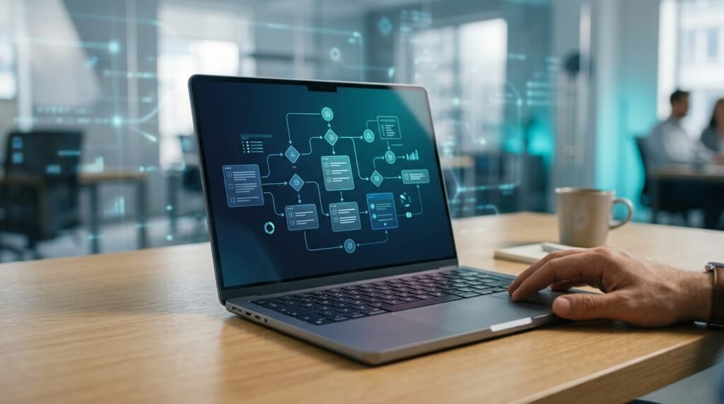 Security analyst reviewing agentic AI permissions, approval checkpoints and risk controls on a dark monitoring dashboard.