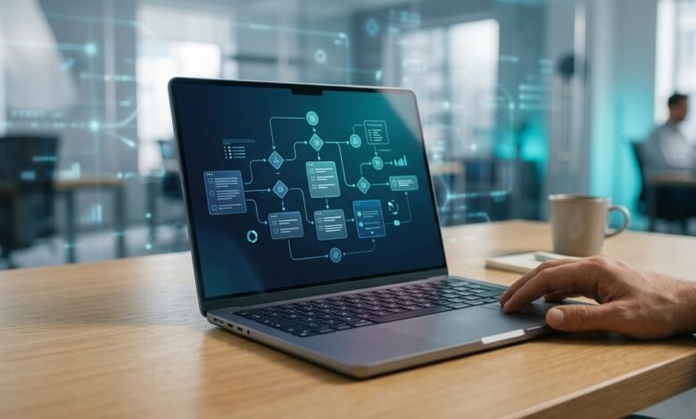 Security analyst reviewing agentic AI permissions, approval checkpoints and risk controls on a dark monitoring dashboard.