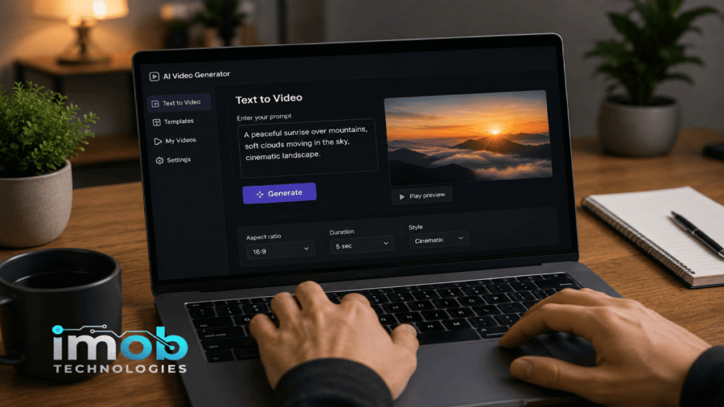 Entering a text prompt into an AI video generator