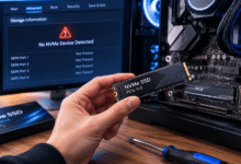 NVMe SSD and motherboard being checked for BIOS detection problems