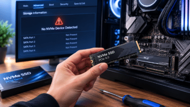 NVMe SSD and motherboard being checked for BIOS detection problems